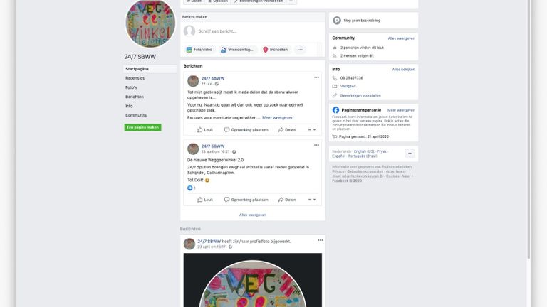 De Facebookpagina van de 'weggeefwinkel'