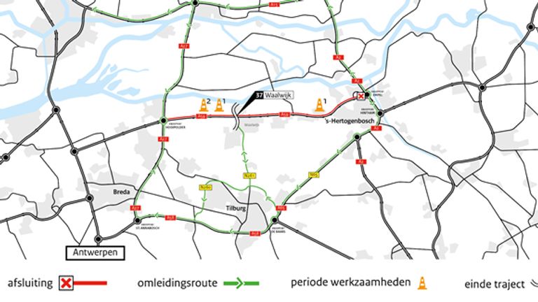 De werkzaamheden aan de A59 duren een dag langer.