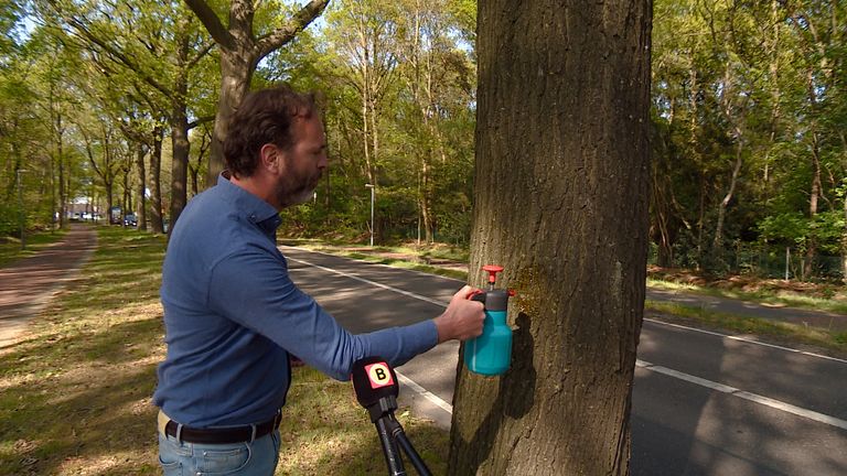 Maurice van Gaalen met zijn bestrijdingsmiddel.