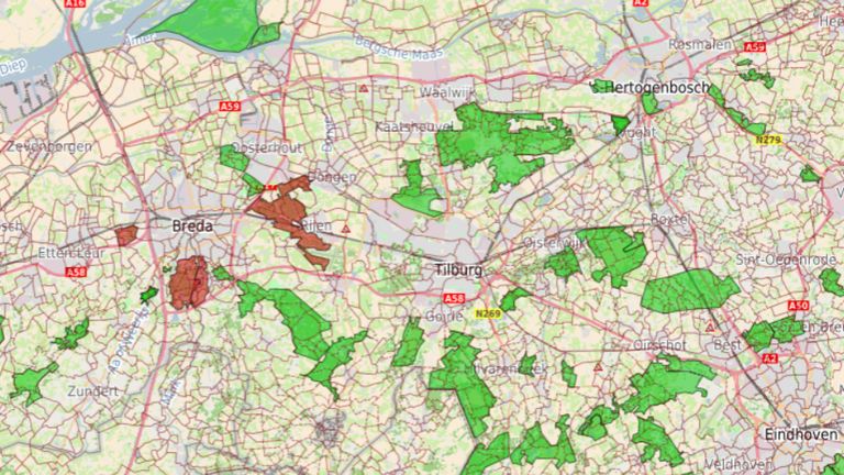Vooralsnog is alleen in de bossen rondom Breda code rood afgegeven (screenshot: VisitBrabant)