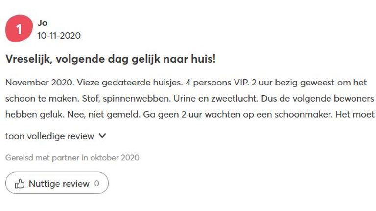 Een van de reacties op Zoover.