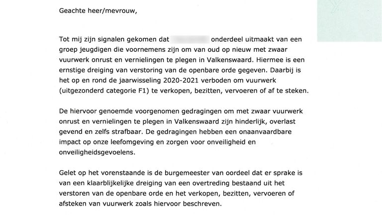 Een fragment uit de brief die jongeren kregen.