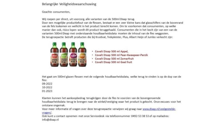 Waarschuwing op de site van Covelt Dixap