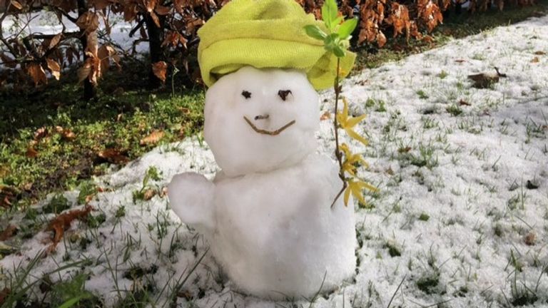 Lente-sneeuwpop in Veldhoven (foto: Rian van Rooij). 