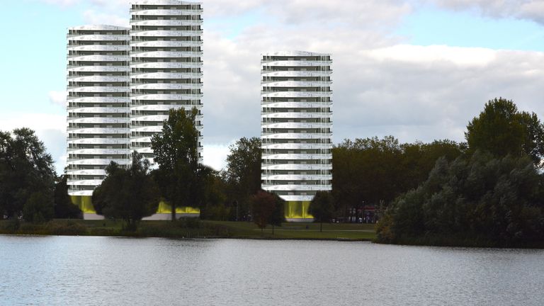 Artist impression van de woontorens aan de IJzeren Vrouw (foto: stichting IJzeren Vrouw)