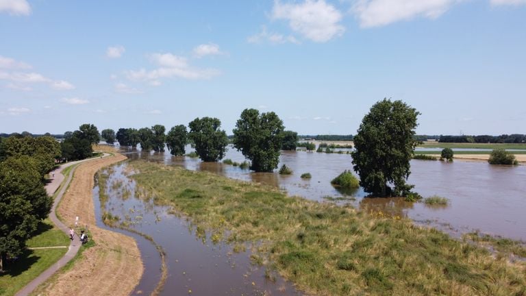 De uiterwaarden bij Neerlangel stromen vol. (Foto: Ties Klievink)