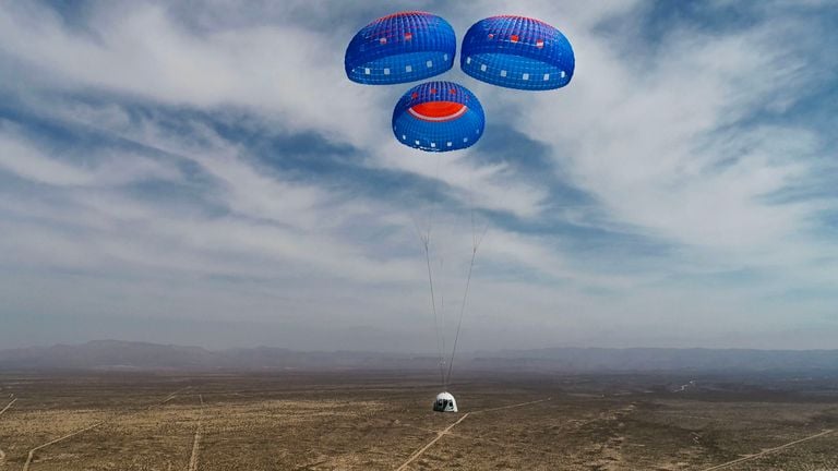 Zo zal de capsule weer landen (foto: Blue Origin).
