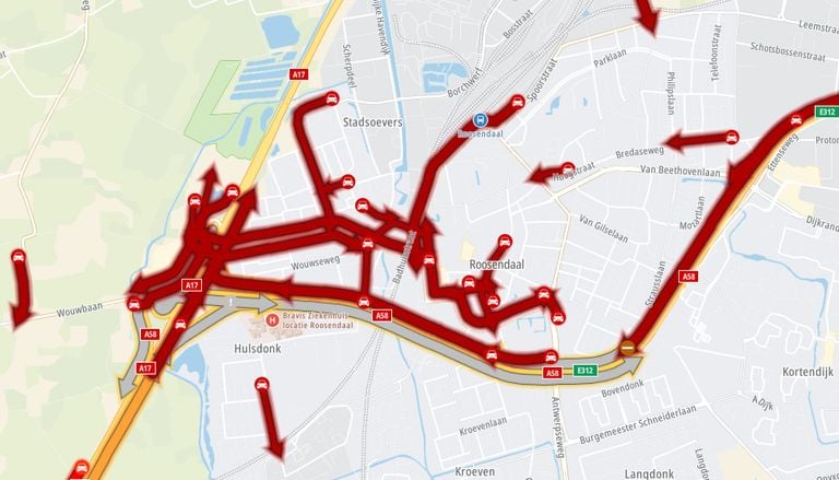 Zo was de situatie in Roosendaal rond 18.00 uur. 