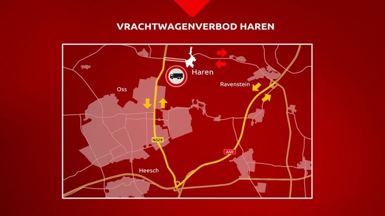 De dorpenweg tussen Haren en de kruising met de N329 moet verboden worden voor vrachtwagens. Die moeten omrijden via de A50.