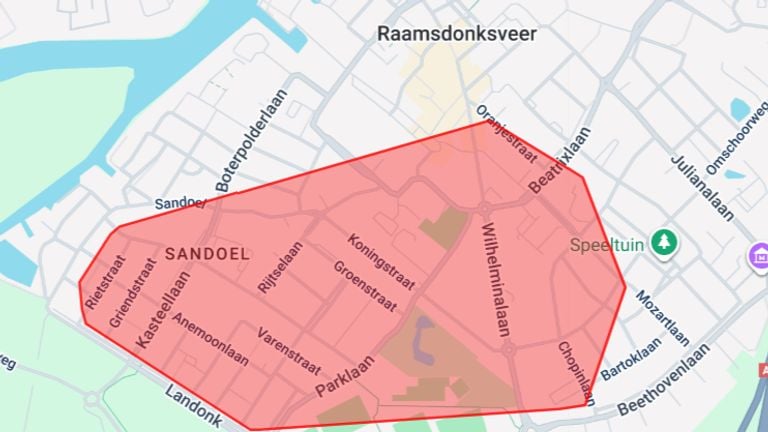 Stroomstoring in Raamsdonksveer (bron: Enexis).