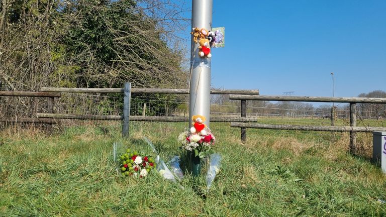 Bloemen en knuffels bij de plek waar Yusef aangereden werd (foto: Collin Beijk)