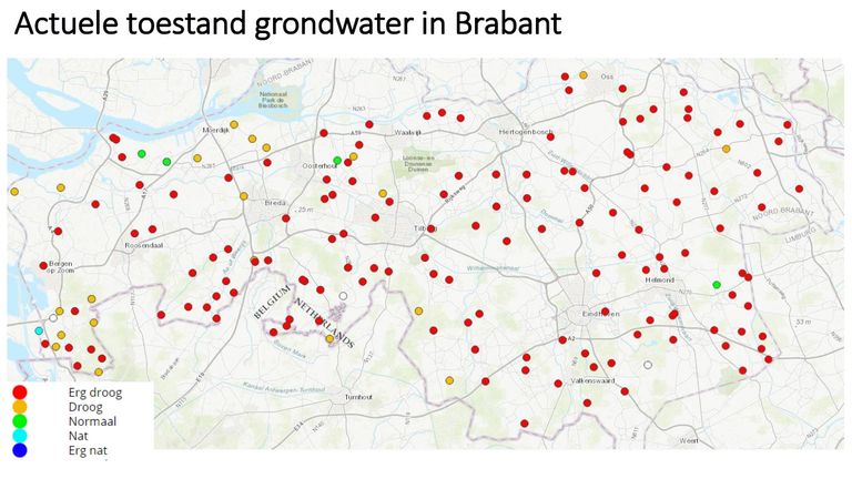 De droogte in Brabant, gemeten aan de hand van het grondwaterpeil (bron: Waterschap Aa en Maas)