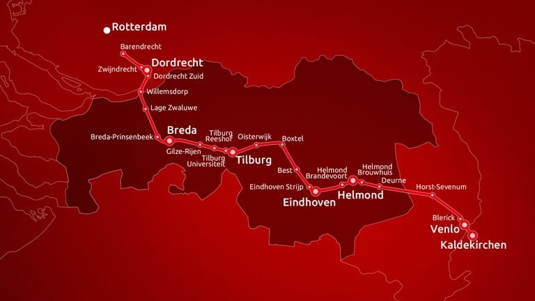 Via deze route rijden goederentreinen door Brabant.