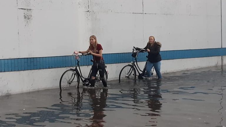 Demelza (rechts) en Senna zijn drijfnat na het helpen van gestrande automobilisten. 