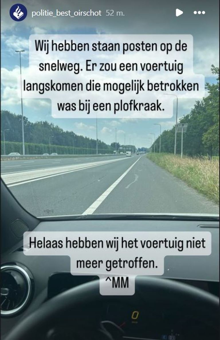 De politie postte enige naast naast de A2 bij Best (foto: Instagram politie Best-Oirschot).