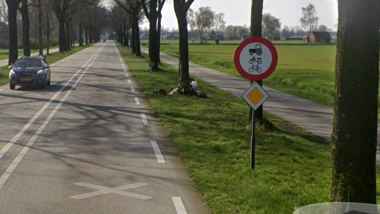 Op de plek van het ongeluk liggen nog altijd bloemen (foto: Google Maps).