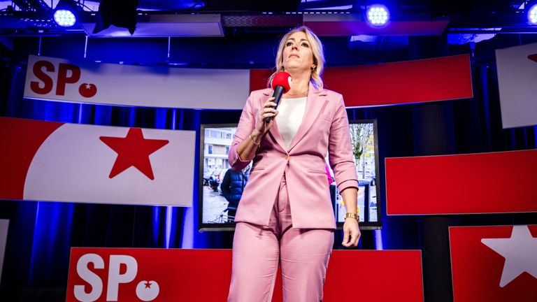 Lilian Marijnissen tijdens de uitslagenavond (foto: ANP).