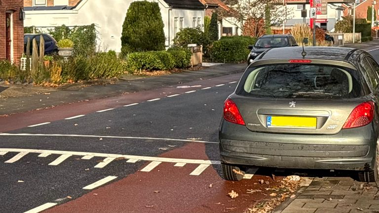 Een automobilist rijdt over het trottoir om drempel te vermijden (foto: Erik Peeters)