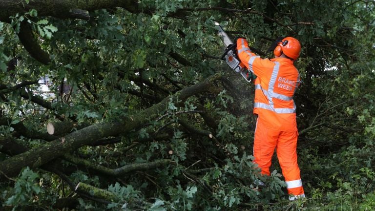 De brandweer had het druk in Oirschot met alle omgevallen bomen (foto: Sander van Gils/SQ Vision).