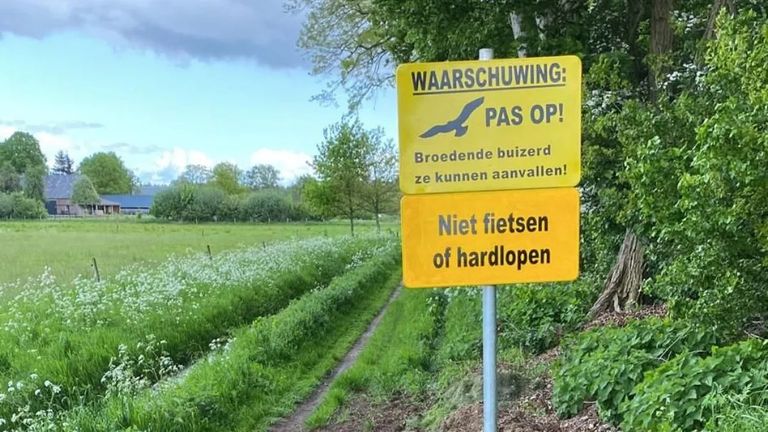 Dit bord waarschuwt voor de buizerd (foto: natuurgebied De Maashorst).