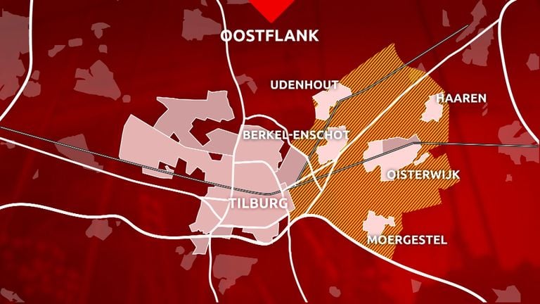 Het gebied waar vóór 2040 vijfduizend woningen moeten komen (beeld: Omroep Brabant).