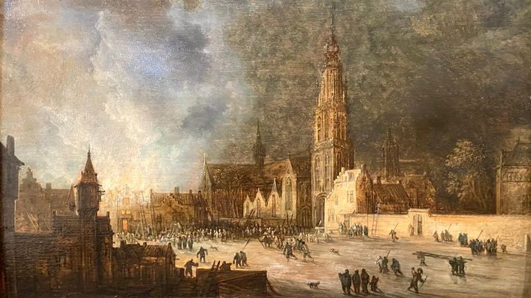 Het schilderij ‘Brand bij de Grote Kerk in Breda' van Frans de Momper.