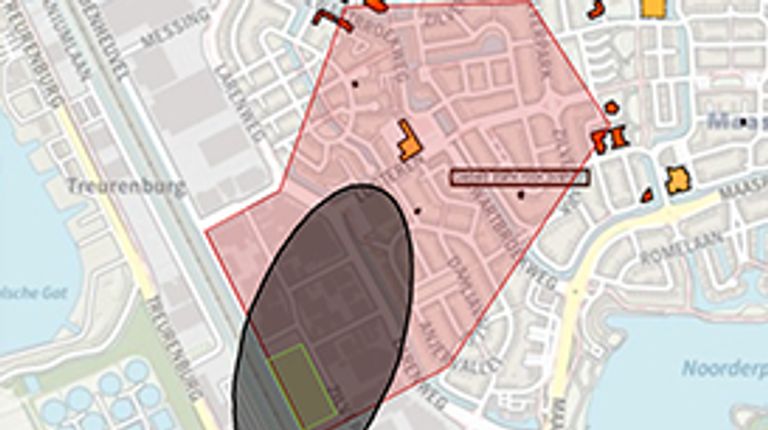 In het rood het gebied waar stank-overlast is (beeld: gemeente Den Bosch). 