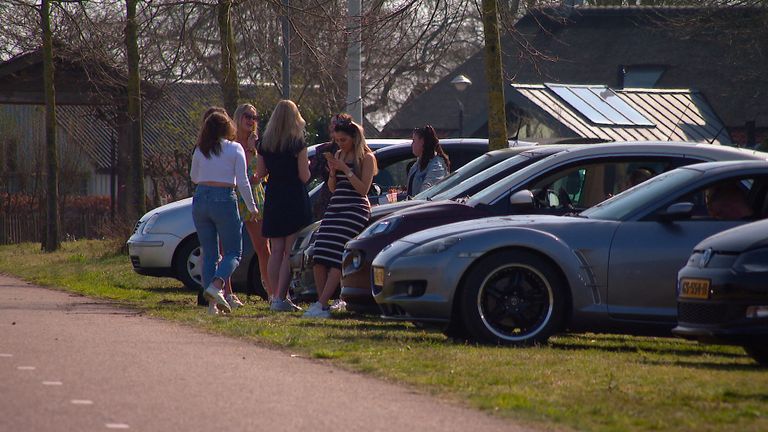 In de berm langs de snelweg staan veel wildparkeerders (foto: Omroep Brabant).