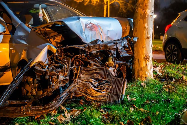 De auto kwam tegen een boom tot stilstand (foto: Dave Hendriks/SQ Vision).