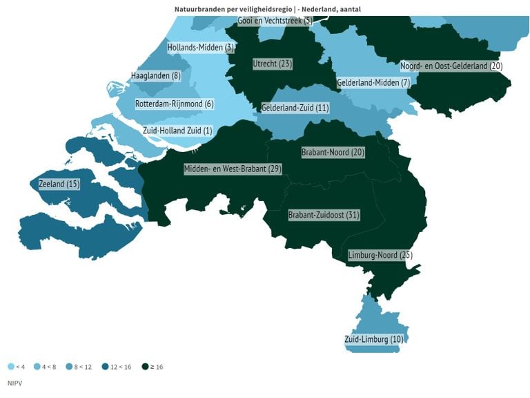 In 2023 waren er maar liefst 80 natuurbranden (afbeelding: NIPV).