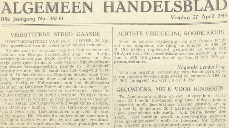 De krant van 27 april 1945 (Foto: Jan de Wit).