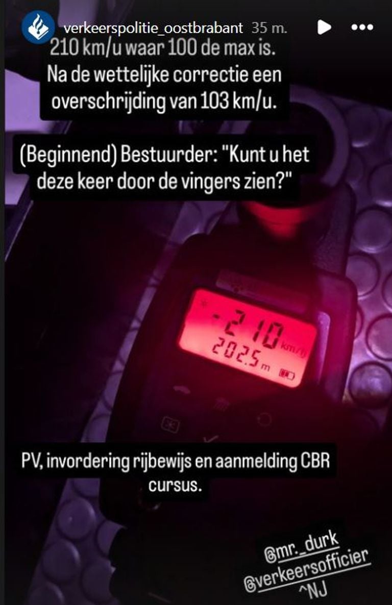 Foto: Instagram verkeerspolitie Oost-Brabant