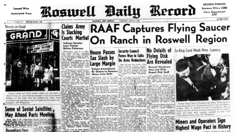 De Roswell Daily Record berichtte in 1947 over de UFO. (foto: ANP).