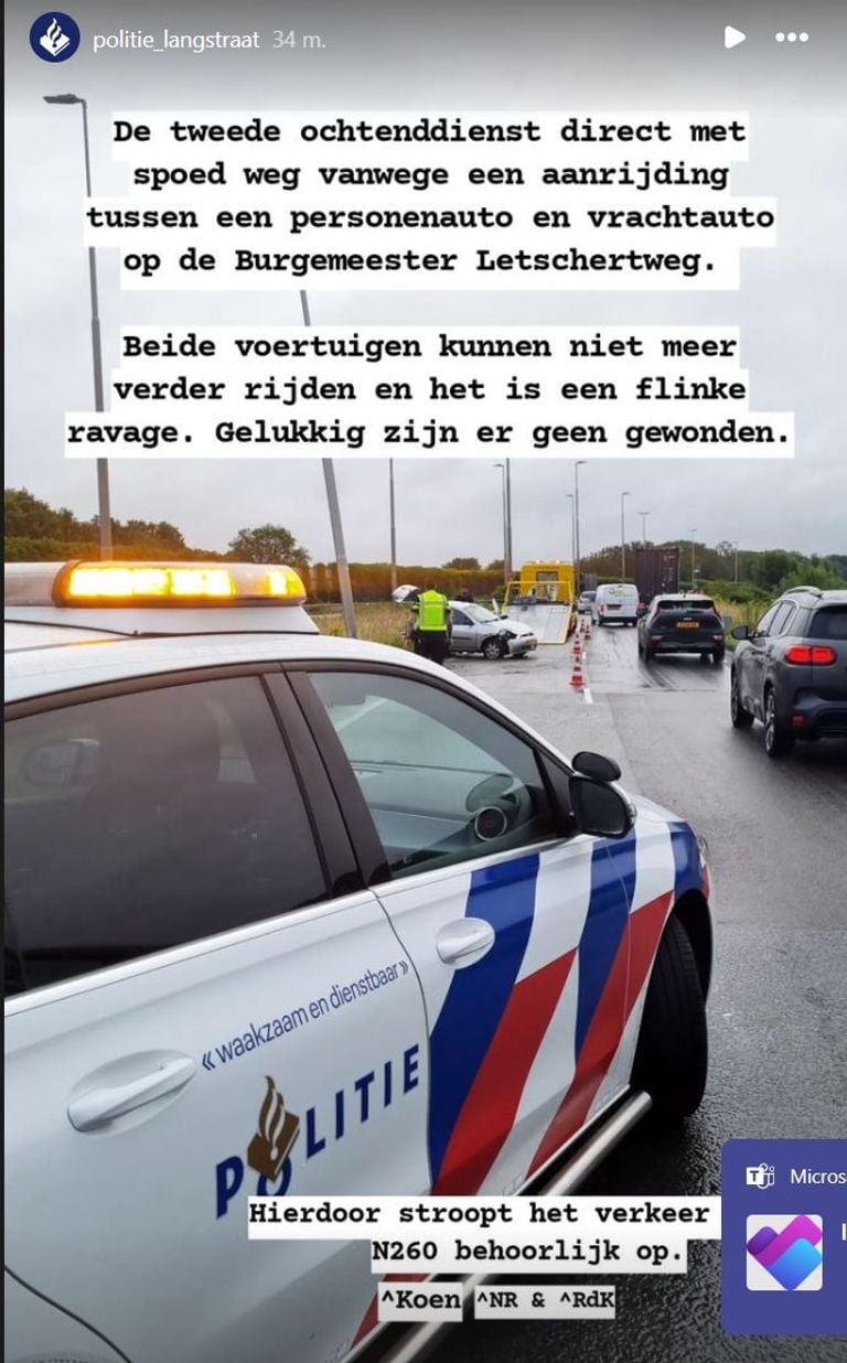 Het ongeluk gebeurde op de Burgemeester Letschertweg in Tilburg (foto: Instagram politie Langstraat).