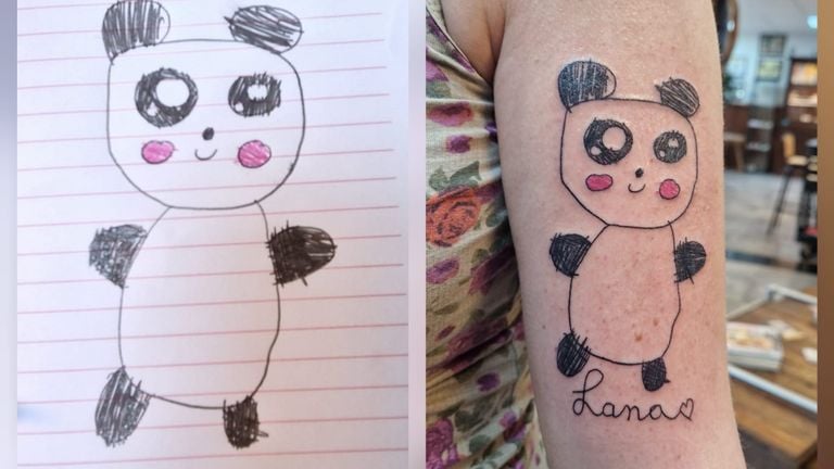 De tekening en het eindresultaat van Lana (privéfoto). 