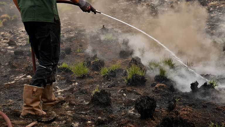 Dit straaltje water haalde niets uit tegen de rook (foto: Alice van der Plas).