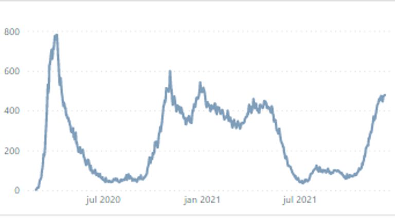 Het aantal patiënten in het ziekenhuis met een coronabesmetting blijft hoog (bron: NAZB)